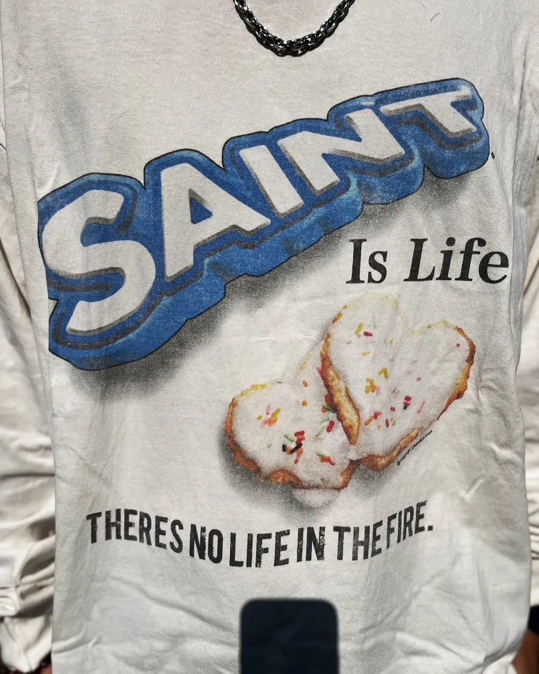 SAINT Mxxxxxx HEART COOKIES L/S TEE/WHT Love Oreo printed long sleeves Off-white S-XL Customized co-branded main mark/wash mark Correct version Ready-made garments washed and distressed VINTAGE feeling Top-notch printing technology Perfect restoration